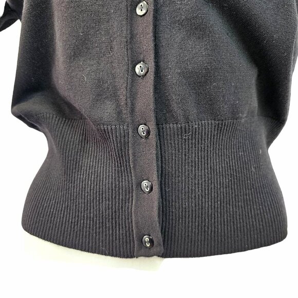 Cyrus Black Rose Embellished Short Cardigan 3/4 Slv Viscose Nylon Knit Womens M - Picture 4 of 11